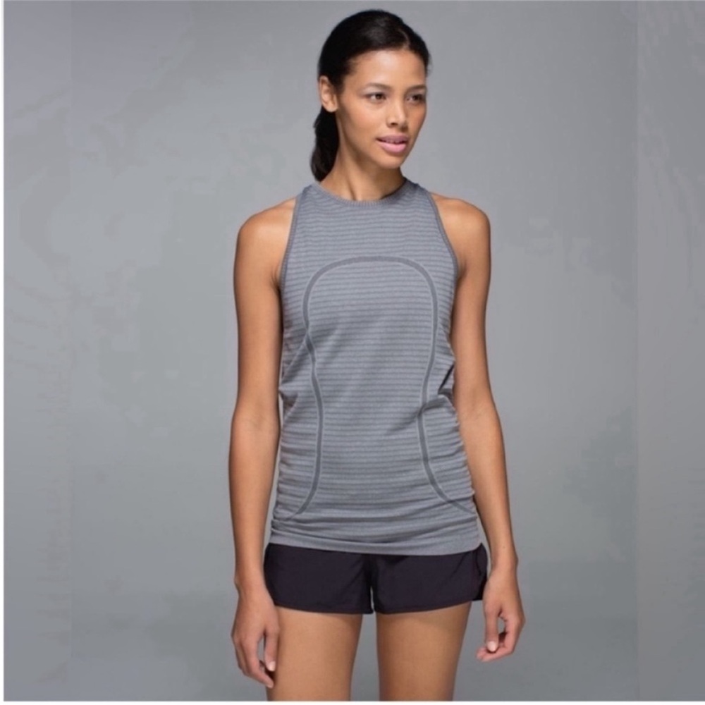 Lululemon Run Swiftly Tech High Neck Rugby Tonal Stripe Tank Top